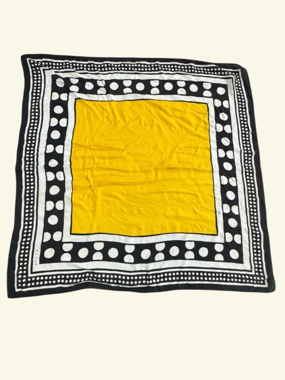 Echo Silk Scarf Black White Polka Dot Yellow Square Vintage Style